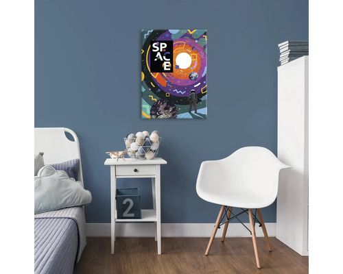 Dekoratívny nástenný obraz s motívom vesmíru v detskej izbe