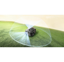 Robotická kosačka na trávniku s vizualizáciou senzora