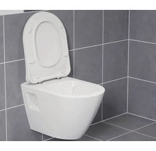 Nástenné WC s otvoreným záchodovým vekom v kúpeľni s obkladmi