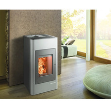 Pec na pelety Haas und Sohn v obývacej izbe s oknom a posedením