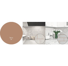 Obklady v kúpeľni a kuchyni zobrazené farbou Terra 55