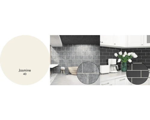 Paleta farieb s Jasmine 40 pre dizajn stien s dlaždicami v kúpeľni a kuchyni.