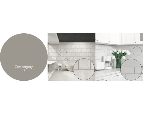 Aplikácie obkladov v kúpeľni a kuchyni s cementovo sivou farbou