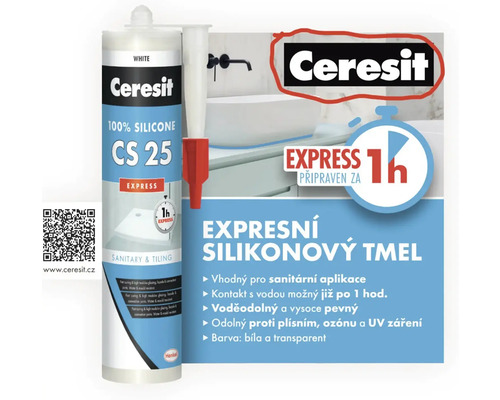 Ceresit CS 25 100-percentný silikónový tmel Express pre sanitárne účely a obklady