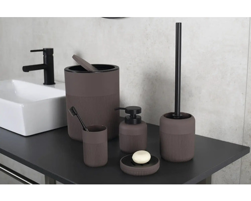 Kúpeľňová súprava s dávkovačom mydla, pohárom, miskou na mydlo, WC kefou a odpadkovým košom