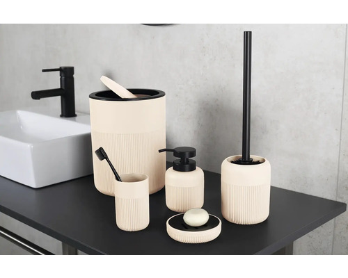 Kúpeľňová súprava s dávkovačom mydla, pohárom, WC kefou a odpadkovým košom