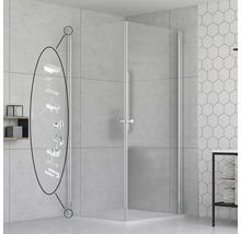 Rohová sprcha so sklenenými prvkami a montážnymi detailmi