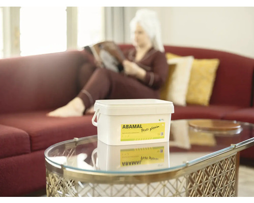 Vedro Abamal Proti plísním na stole, žena číta v pozadí