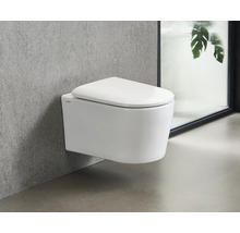 Závesné WC z keramiky so sedadlom pred sivou stenou