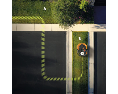 Pohľad zhora na robotickú kosačku s obvodovým káblom