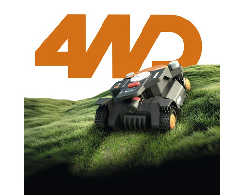 Robotická kosačka s pohonom všetkých kolies na trávniku