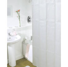 Svetlá kúpeľňa s umývadlom, vaňou a sprchovým závesom