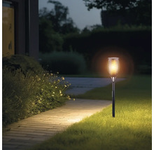 Záhrada so svietiacou solárnou pochodňou pozdĺž cesty