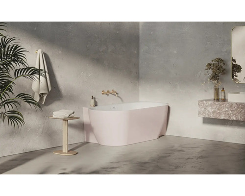 Kúpeľňa s voľne stojacou vaňou, umývadlom a dekoráciou