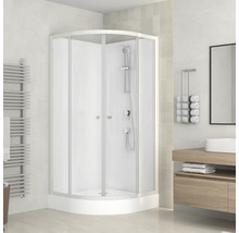 Rohová sprcha s posuvnými dverami vo svetlej kúpeľni