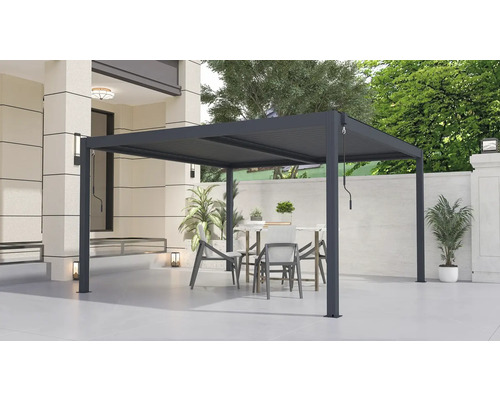 Zastrešenie terasy s lamelovou strechou a sedením vo vonkajšom priestore