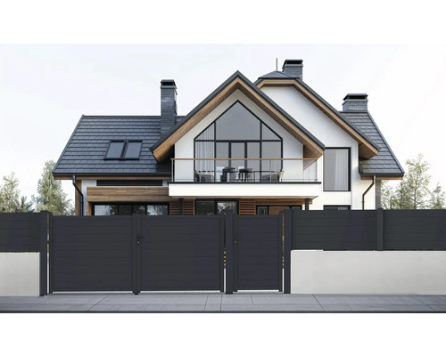 Moderný dom s posuvnou bránou a plotom