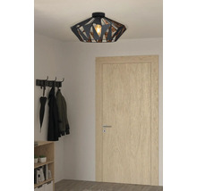 Kovové stropné svietidlo v chodbe s vešiakom a drevenými dverami