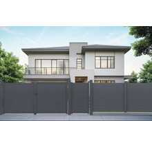 Moderný dom so sivým hliníkovým oplotením pre záhradu