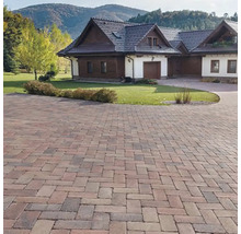 Dláždená príjazdová cesta pred domom so záhradou