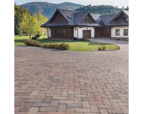 Dláždená príjazdová cesta pred domom so záhradou