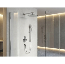 Sprcha s dažďovou sprchou, ručnou sprchou, sprchovou batériou a sprchovou zástenou