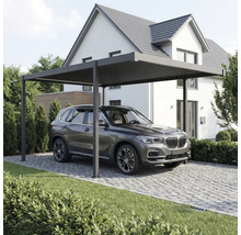 Prístrešok pre auto s autom pred domom.