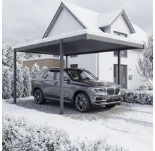 Auto stojí pod prístreškom pre auto pred domom v zime.