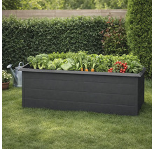 Drevený vyvýšený záhon osadený zeleninou v záhrade