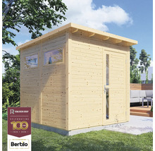 Drevený záhradný domček s oknom a dverami