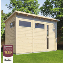 Drevený záhradný domček s oknami a dverami