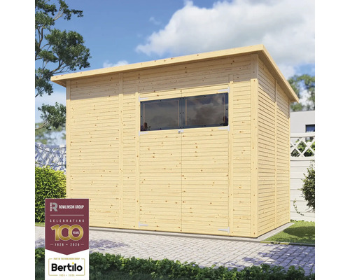 Drevený záhradný domček Bertilo Fineline Modern 4 prírodný 306 x 202 cm Drevený záhradný domček s oknom do záhrady