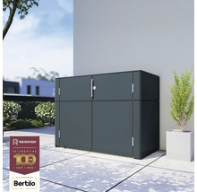 Tmavosivá úložná skrinka s dvomi dvierkami na vonkajšie použitie na terase, s logom Rowlinson Group