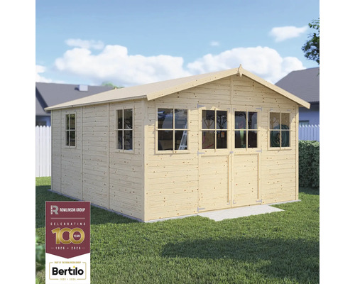 Záhradný domček Bertilo Workshop Carpenter 364x459 cm prírodný Drevená záhradná búda s oknami a dvojkrídlovými dverami