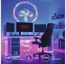 Moderny herny stol s PC, monitormi a LED pasikmi Briloner v tvare ziarovky. 360 stupnove osvetlenie, flexibilne, jasny vyber farieb RGBIC.