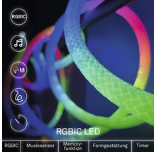 Flexibilný RGBIC LED svetelný had s hudobným senzorom, pamäťovou funkciou, tvarovaním a časovačom.