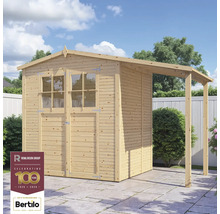 Drevený záhradný domček s prístavbou a dvojkrídlovými dverami