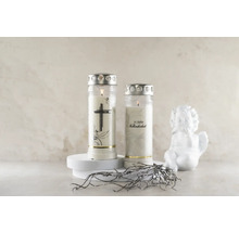 Dve cintorínske sviečky s motívom a strieborným viečkom