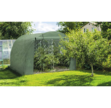 Skleník s rastlinami v záhrade.