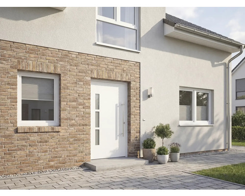 Vonkajší pohľad na dom so vstupnými dverami a oknami