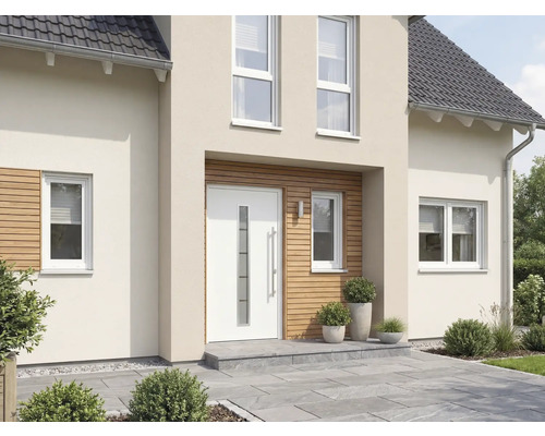 Exteriér domu so vstupnými dverami a oknami