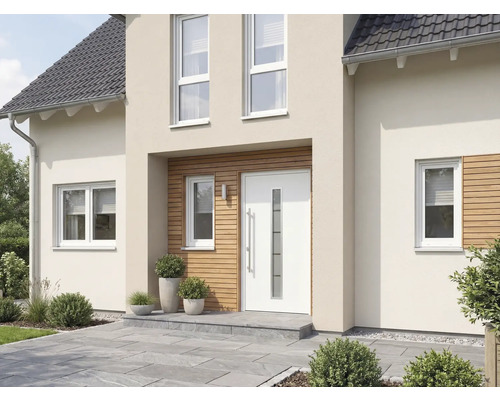 Fasáda domu s vchodovými dverami a oknami