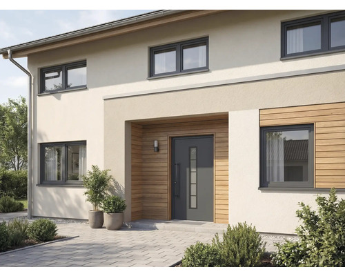 Fasáda domu s vchodovými dverami a oknami