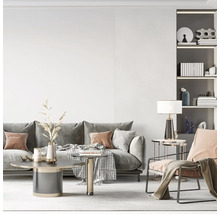 Obývacia izba s pohovkou, kreslom, konferenčným stolíkom a policou.