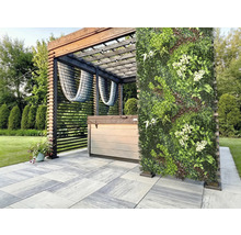 Scéna s vírivkou pod pergolou a zvislou záhradnou stenou