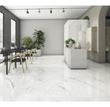 Svetlá izba s mramorovou podlahou, stolmi, stoličkami a rastlinami