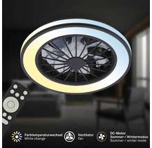 Okrúhle stropné LED svietidlo s ventilátorom, diaľkovým ovládaním, nastaviteľnou teplotou farieb a letným i zimným režimom.