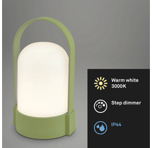 Prenosná LED stolná lampa s rukoväťou, teplé biele svetlo 3000 Kelvinov, stupňovitý stmievač a stupeň krytia IP44.