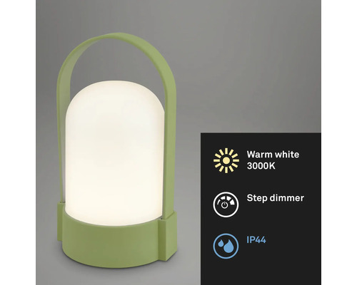 Prenosná LED stolná lampa s rukoväťou, teplé biele svetlo 3000 Kelvinov, stupňovitý stmievač a stupeň krytia IP44.