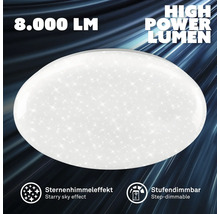 Okrúhle stropné LED svietidlo s 8.000 lúmenmi, efektom hviezdnej oblohy a funkciou krokového stmievania.